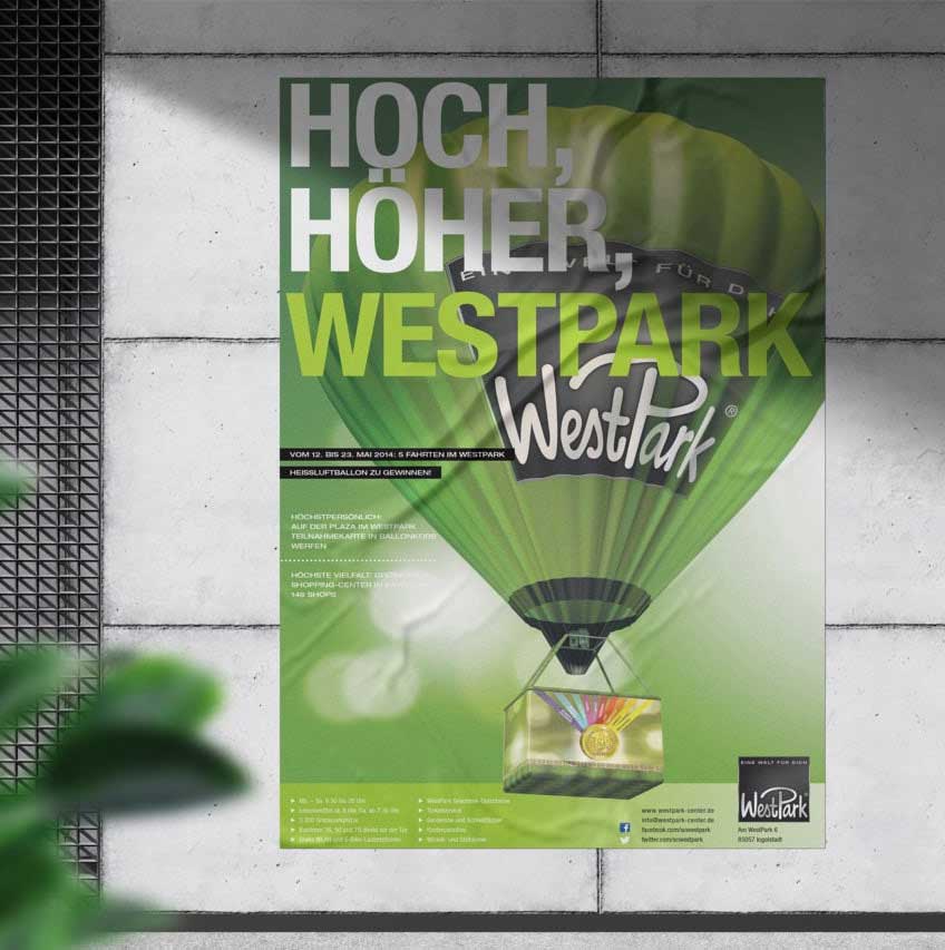 Hoch, Höher, Westpark Kampagne CLP auf die Wand.
